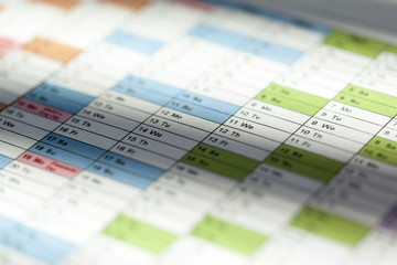 Closeup of dates on calendar page