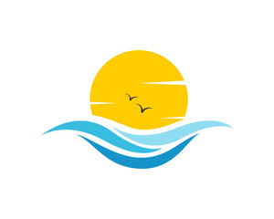 Fototapeta premium Bright Sun and sea vawes icon logo symbol