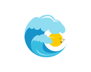 Bright Sun and sea vawes icon logo suft vacation