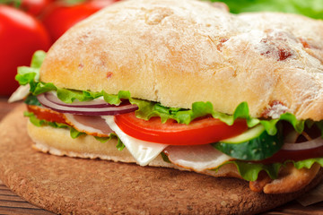 sandwich on a wooden table