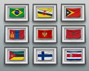 waving flags in picture frame on the wall