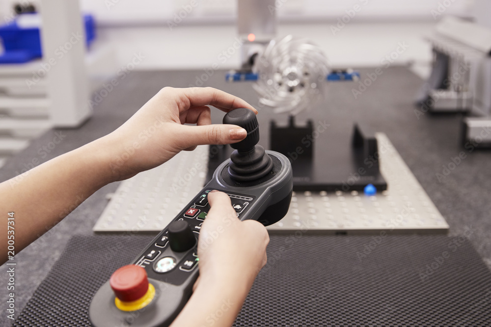 Wall mural close up of joystick control on cmm coordinate measuring machine