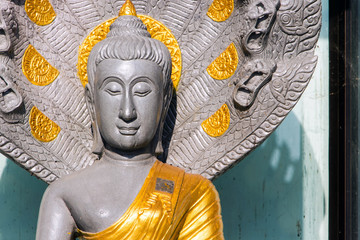 Close-up buddha in the temple in the morning.