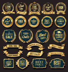 Golden sale badges and labels vector illustration