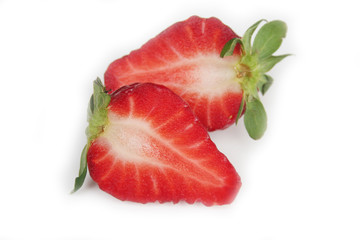 Cut in half fresh strawberry isolated on white background