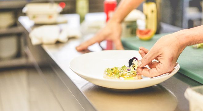 Chef Prepare Fish Tartare In Five Stars Hotel For Dinner