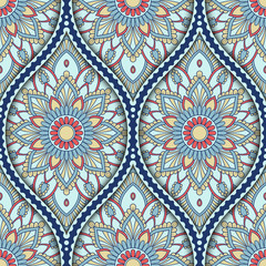Seamless pattern with ethnic mandala ornament. Hand drawn vector illustration
