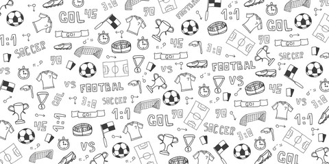 Hand drawn doodle soccer or football background. Isolated elements. Vector illustration - 200542516