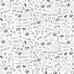 Hand drawn doodle soccer or football background. Isolated elements. Vector illustration