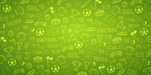 Hand drawn doodle soccer or football background. Isolated elements. Vector illustration