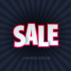 Sale banner template design. Special offer, red pink colourful letters for shopping, mall, trade, retail. Typography