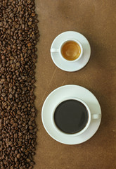 Coffee and espresso with beans.

