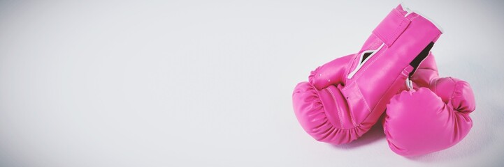 Pink boxing gloves on white background