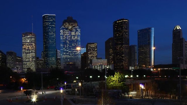 Twilight timelapse of the Houston, Texas skyline 4K