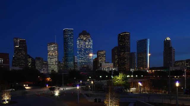 Twilight timelapse of the Houston, Texas city center 4K