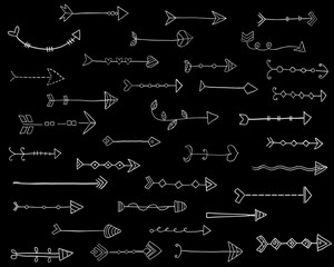 Big collection with creative vector hand drawn arrows,  icons for graphic design, invitations and brochures