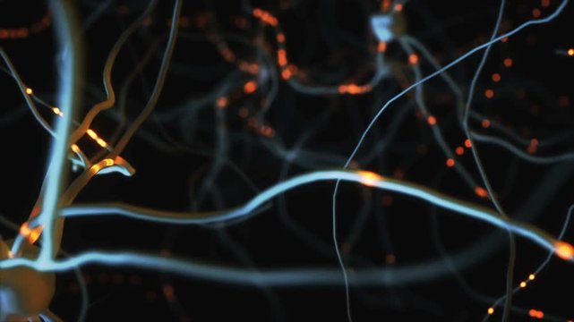 3D illustration of Interconnected neurons with electrical pulses.