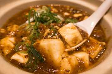 Mapo Tofu, chinese dish with Tofu and minced pork cooked with chili bean paste.