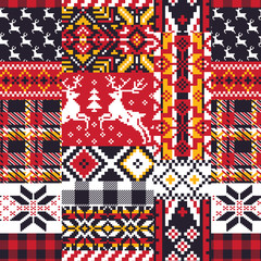 Vector nordic jacquard knitted patchwork seamless pattern wallpaper - obrazy, fototapety, plakaty