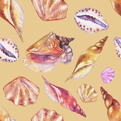 Shells on the bottom of the sea. pattern, watercolor - 200554376