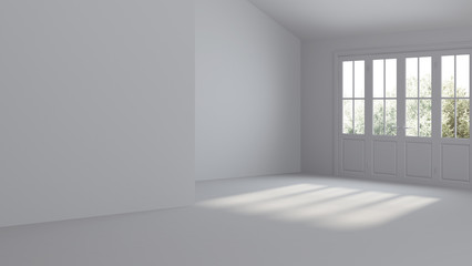 Fototapeta premium Modern interior of a country house. Repairs. Gray interior. 3D rendering.