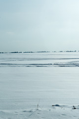 Winter landscape with snow covered countryside. European winter landscape.