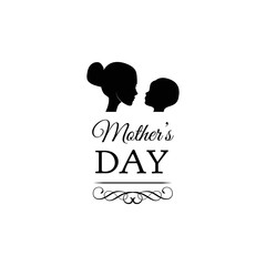 Beautiful concept greeting card for mom day celebration. Mother with child silhouettes. .