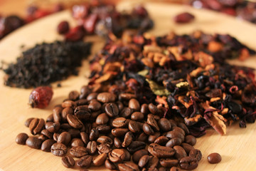 Coffee beans and herbal tea