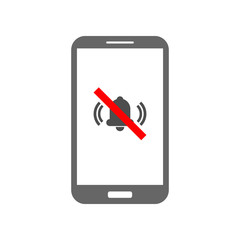 NO SOUND sign. Crossed out bell icon on smartphone screen. Vector.