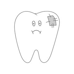 Sick tooth with caries. Toothache concept. Vector icon.