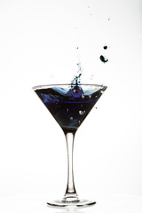 glass, cocktail, martini, alcohol, drink, isolated, blue, liquid, bar,