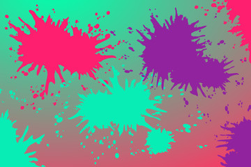 90s style background vector illustration with pink, green, lilac and violet ink splash.