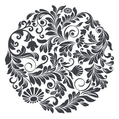 Black and white round floral element