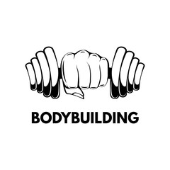 Dumbbell in hand. Bodybuilding. lettering. Gym, fitness label.  illustration