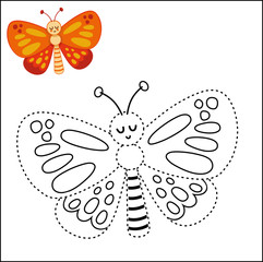 Education dot to dot game for children, butterfly. (Vector illustration)