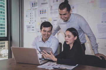 Business Concepts. Businessman is working in office. Business People work happily and relax. The businessmen are serious. Businessmen, they talk and communicate.