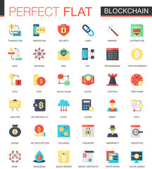 Vector set of flat Blockchain technology icons