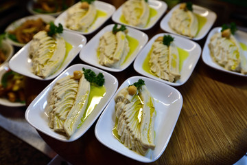 Pate tofu with olive oil in restaurant at the resort