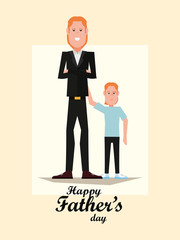 Happy fathers day design with cartoon father with his son over yellow background, colorful design. vector illustration