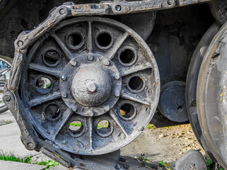 extreme wheel of the tank in metal caterpillars