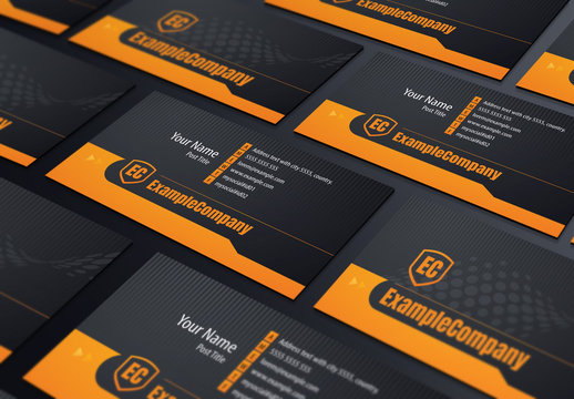 Business Card Layout with Orange Accents