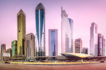 Fototapeta na wymiar Metro station in Financial district Dubai, UAE