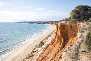 Beutiful cliffs along Falesia Beach in Albufeira, Algarve, Portugal