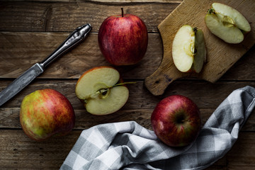 Jonagold apples on wooden background