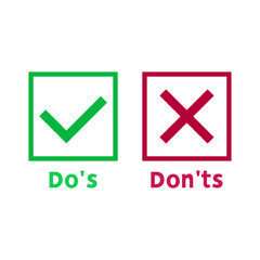 Simple dos and donts like checklist. flat  graphic outline design isolated on white background. 