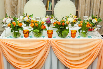 Table set for a wedding or another catered event dinner