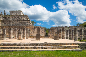 Mexico, Chichen Itzá, Yucatán. Temple of the Warriors with One Thousand columns gallery. Kukulcan El Castillo