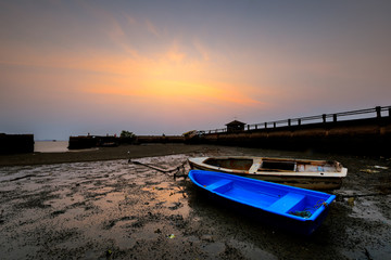  boat on beach sunset