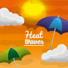 Fototapeta na wymiar season summer umbrellas clouds sunshine day orange background vector illustration