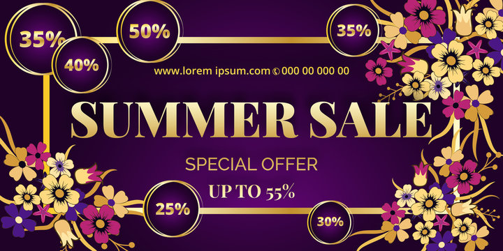  Summer banner with paper flowers for online shopping, advertising actions, magazines . Vector illustration.